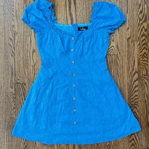 Lulu's Bright Blue Puff Sleeve Button-Front Tunic
